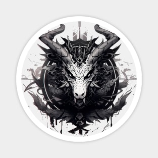 Black and white illustration of a dragon's head Magnet